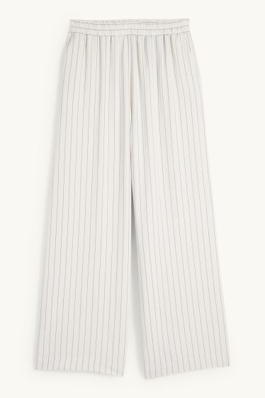 Women - Cloth trousers - mid-rise waist - wide leg - pinstripes - cremewhite