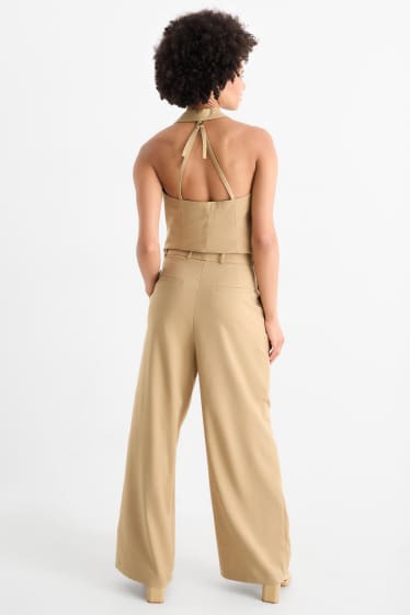 Femmes - Pantalon de bureau - high waist - relaxed fit - beige