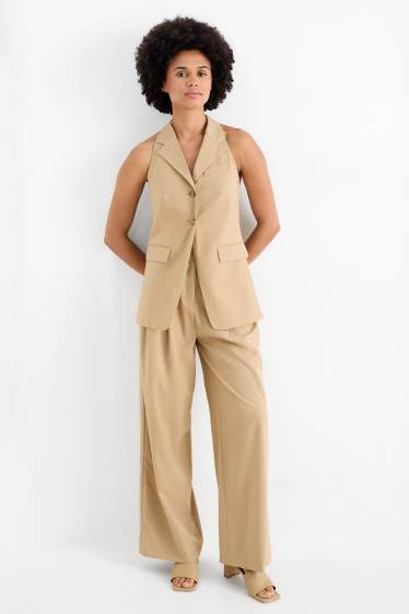 Femmes - Pantalon de bureau - high waist - relaxed fit - beige
