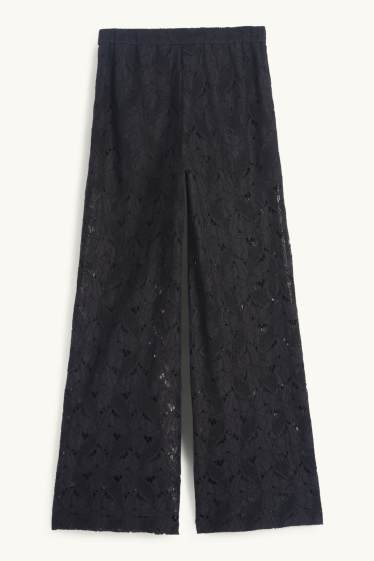 Femmes - Pantalon en dentelles - high waist - wide leg - noir