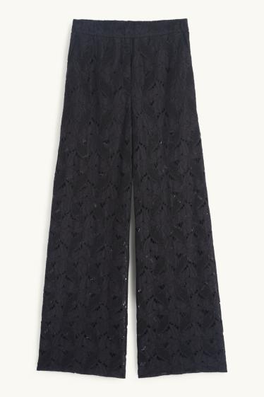 Femmes - Pantalon en dentelles - high waist - wide leg - noir