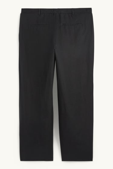 Damen - Stoffhose - High Waist - Wide Leg - Leinen-Mix - schwarz