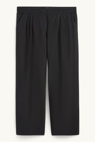 Damen - Stoffhose - High Waist - Wide Leg - Leinen-Mix - schwarz