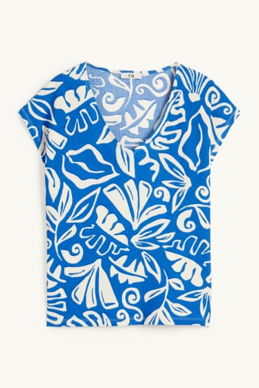 Mujer - Camiseta con escote en pico - regular fit - estampada - azul / blanco