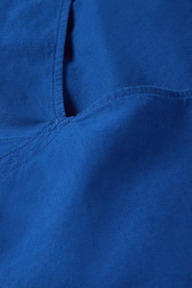 Donna - Vestito con scollo a V - misto lino - blu