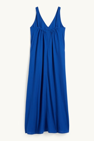 Donna - Vestito con scollo a V - misto lino - blu