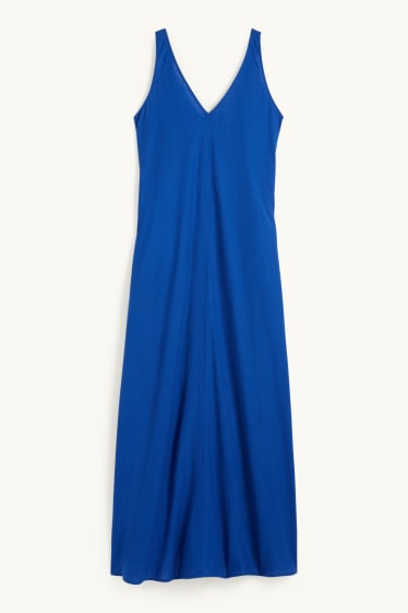 Donna - Vestito con scollo a V - misto lino - blu
