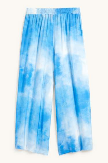 Femei - Pantaloni de stofă - talie înaltă - wide leg - cu model - albastru