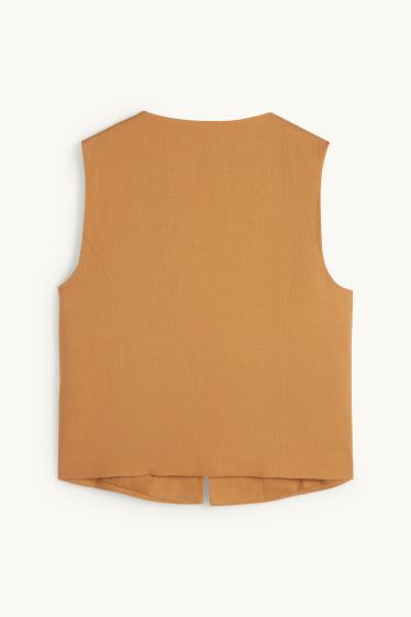 Damen - Business-Weste - tailliert - Leinen-Mix - hellbraun