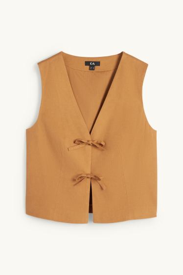 Damen - Business-Weste - tailliert - Leinen-Mix - hellbraun