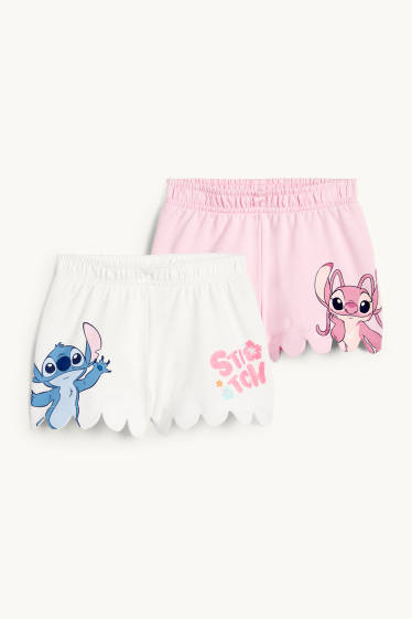Bambine - Confezione da 2 - Lilo & Stitch - shorts in felpa - rosa