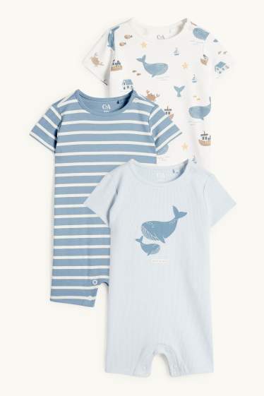 Baby Boys - Multipack of 3 - whale - baby sleepsuit - light blue