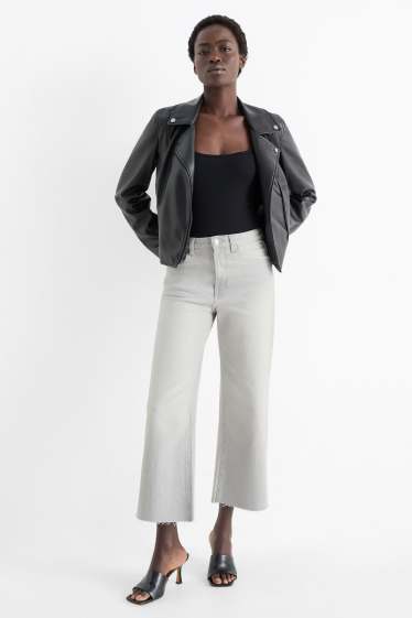 Damen - Crop Wide Leg Jeans - Mid Waist - helljeansgrau