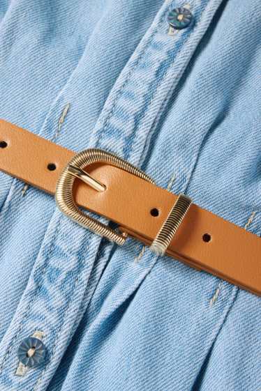 Women - Denim shirt dress with belt - blue denim