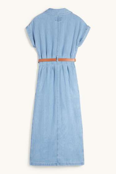 Women - Denim shirt dress with belt - blue denim