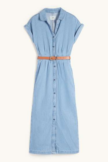 Women - Denim shirt dress with belt - blue denim