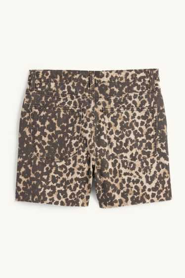 Femmes - Short en jean - high waist - imprimé léopard - noir / beige