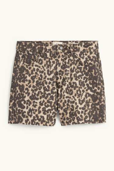Femmes - Short en jean - high waist - imprimé léopard - noir / beige