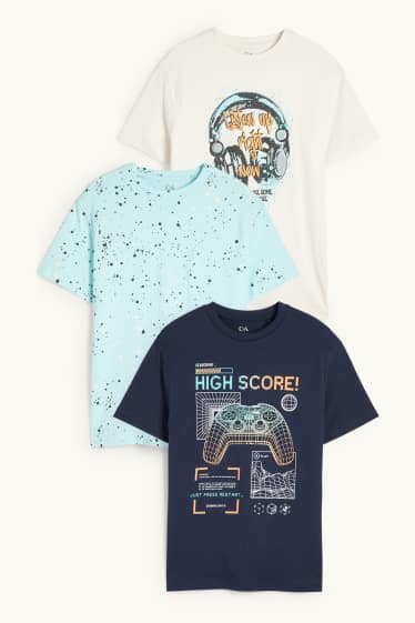 Děti - chlapci - Multipack 3 ks - gaming - tričko s krátkým rukávem - tmavomodrá