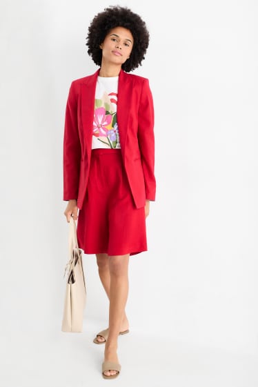 Women - Shorts - high waist - linen blend - dark red