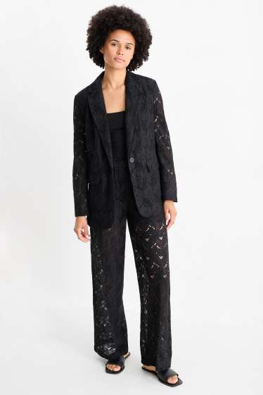 Femmes - Pantalon en dentelles - high waist - wide leg - noir