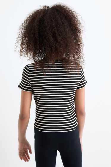 Enfants filles - Lot de 5 - T-shirts - côtelés - blanc / noir