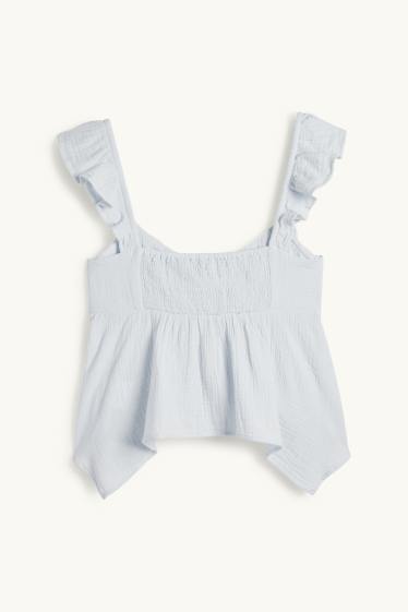 Donna - Blusa di mussola smanicata - azzurro