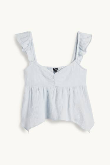 Donna - Blusa di mussola smanicata - azzurro