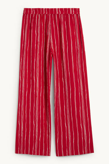 Femmes - Pantalon en toile - wide leg - à rayures - texturé - rouge