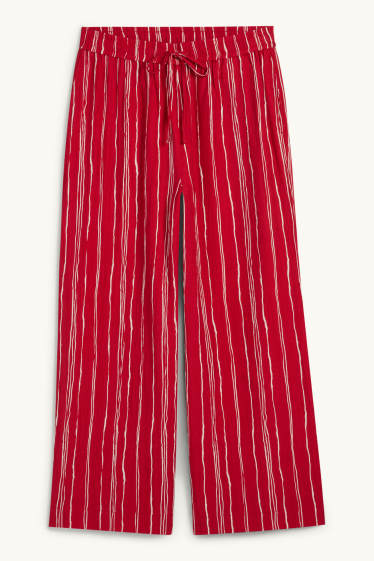 Femmes - Pantalon en toile - wide leg - à rayures - texturé - rouge