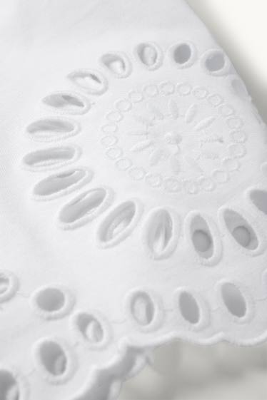 Women - T-shirt - regular fit - broderie anglaise - white