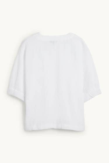Donna - Blusa di mussola con scollo a V - bianco