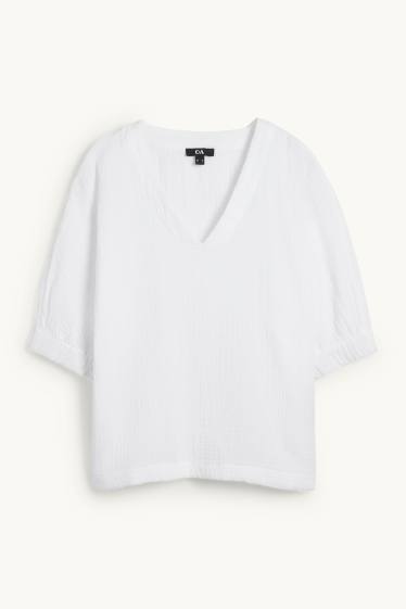 Donna - Blusa di mussola con scollo a V - bianco