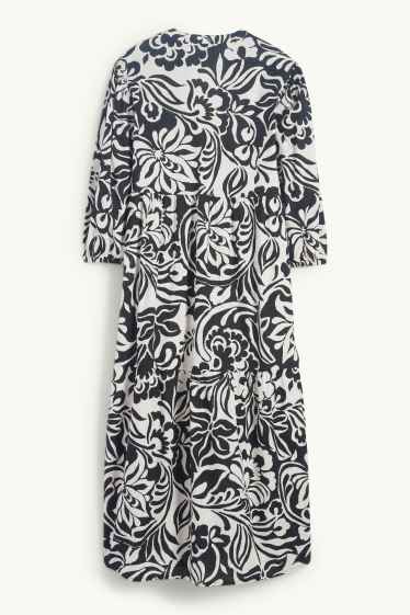 Femmes - Robe-chemisier - à fleurs - noir / blanc