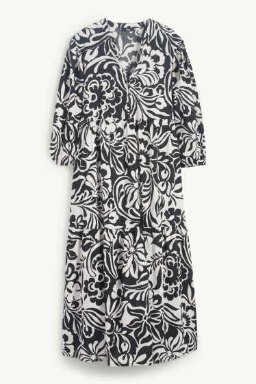 Femmes - Robe-chemisier - à fleurs - noir / blanc