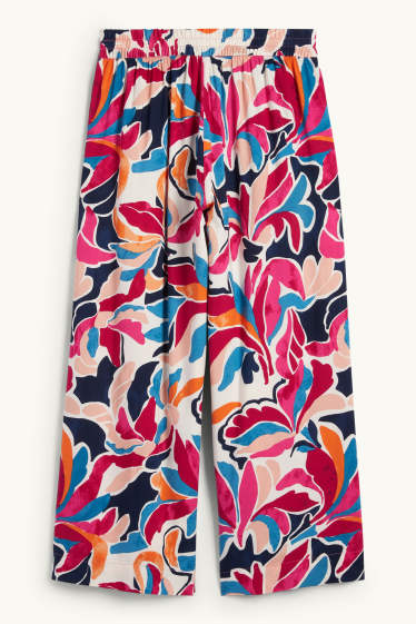 Femmes - Pantalon en toile - high waist - wide leg - à fleurs - rose foncé