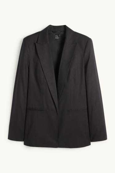 Donna - Blazer lungo - relaxed fit - misto lino - nero