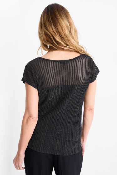 Dames - T-shirt - regular fit - geribd - zwart
