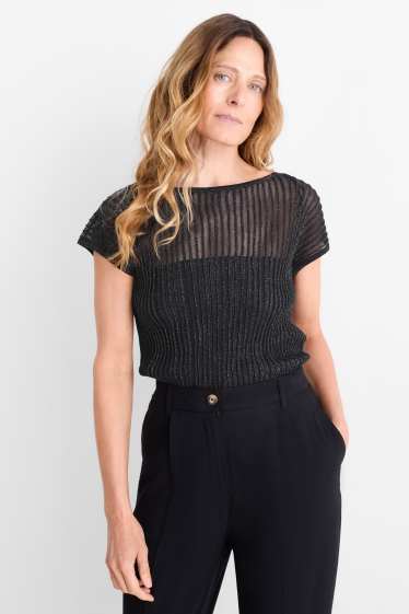 Dames - T-shirt - regular fit - geribd - zwart