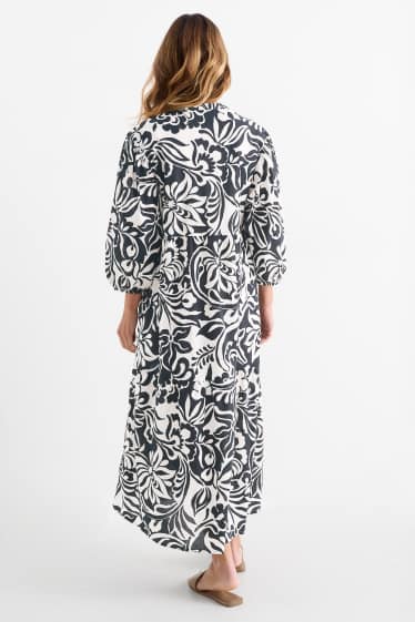 Femmes - Robe-chemisier - à fleurs - noir / blanc