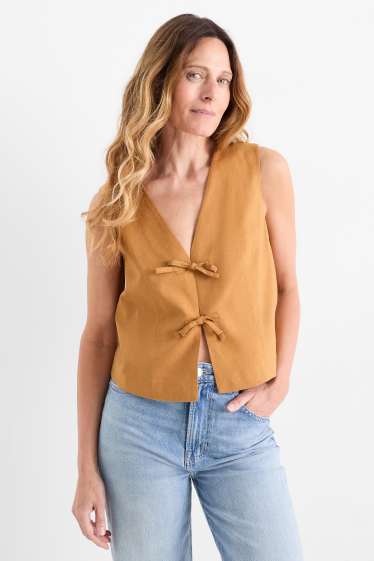 Damen - Business-Weste - tailliert - Leinen-Mix - hellbraun