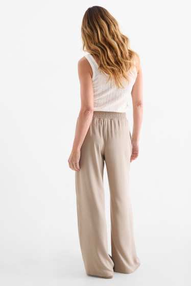 Dames - Pantalon - high waist - wide leg - beige