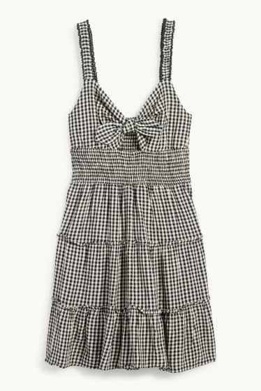 Kobiety - Sukienka fit & flare z supłem - w kratkę - czarny / beżowy