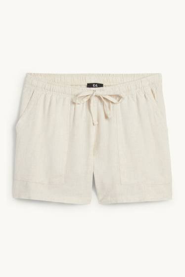 Women - Linen blend shorts - mid-rise waist - light beige