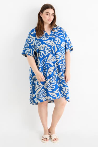 Women - Viscose V-neck dress - patterned - blue / beige