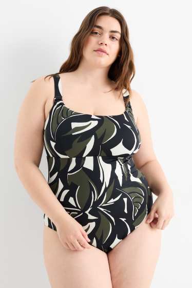 Donna - Costume da bagno - imbottito - LYCRA ® XTRA LIFE™ - fantasia - verde scuro / nero