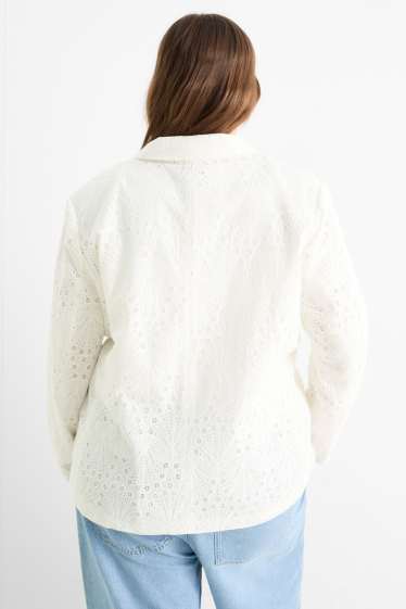 Donna - Blazer - regular fit - broderie anglaise - bianco crema