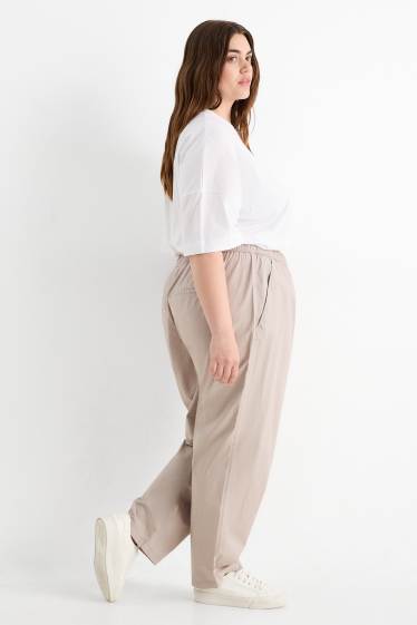 Femei - Pantaloni de stofă - talie medie - tapered fit - bej