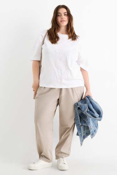 Femei - Pantaloni de stofă - talie medie - tapered fit - bej