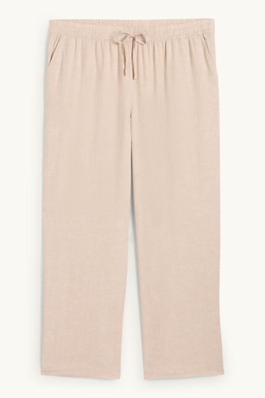 Damen - Stoffhose - Mid Waist - Wide Leg - Leinen-Mix - hellbeige